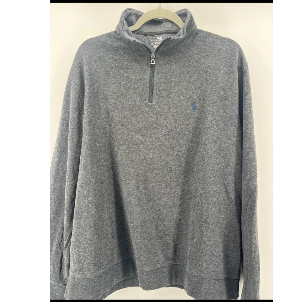 Polo Ralph Lauren Mens Gray 1/4 Zip Mock‎ Neck Pullover Sweatshirt XL